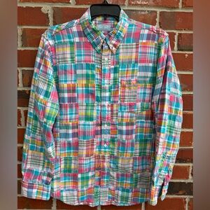 Castaway Nantucket Island Patchwork Plaid Long Sleeve Button Down M Shirt T2
